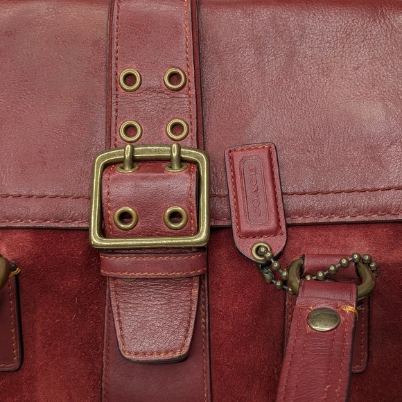 Coach Special Edition Signature Buckle Satchel Red Leather Suede Canvas Bag Y2K - Picture 15 of 16